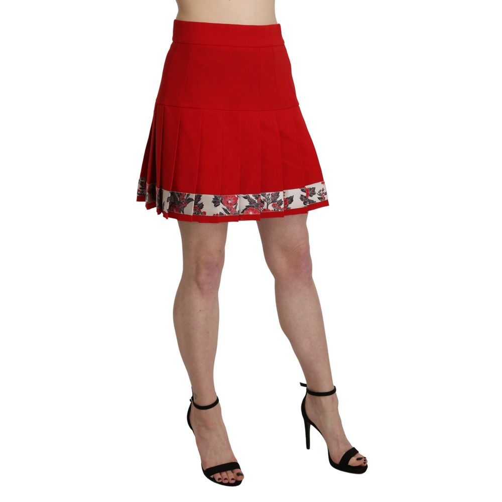 Dolce & Gabbana Red High Waist Wool Short Floral Print Skirt - Picture 4 of 4